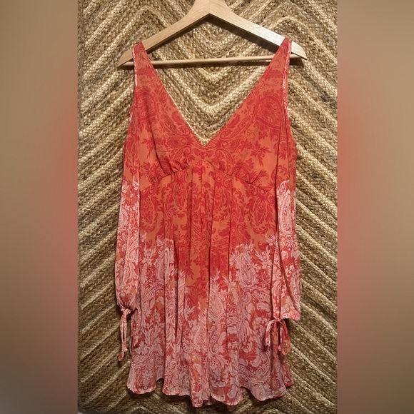 Free People Women's Penny Lover Cold Shoulder Orange Paisley Dress,Size M - Picture 1 of 14